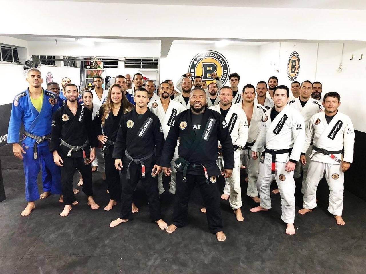 Jiu-Jitsu masters and athletes gathered on the mat